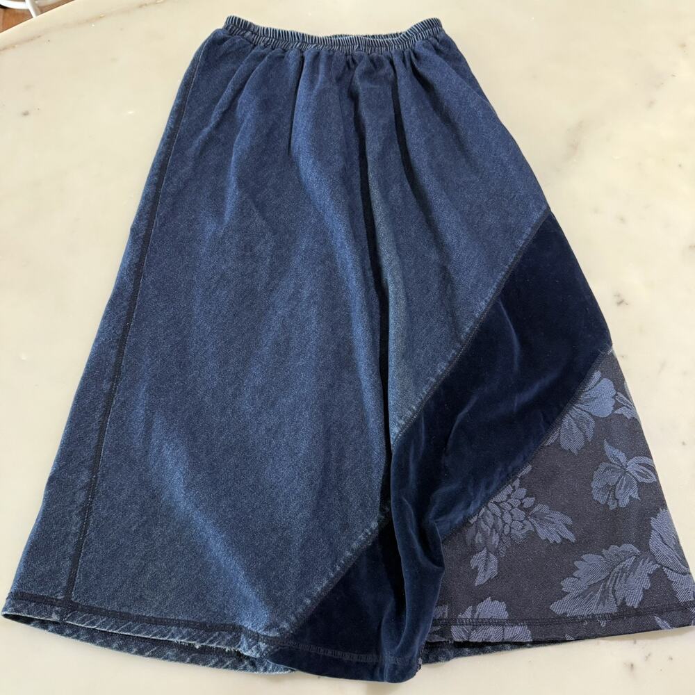 Vintage Y2K Denim Midi Skirt Women S A-line Elastic Waist Dark Wash Velvet